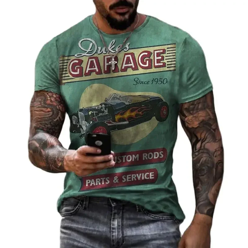 Summer Vintage Men\'s T Shirt 3d Motorcycle Printed Short Sleeves Streetwear Motor Tees Tops Oversized Tshirts For Men Clothing