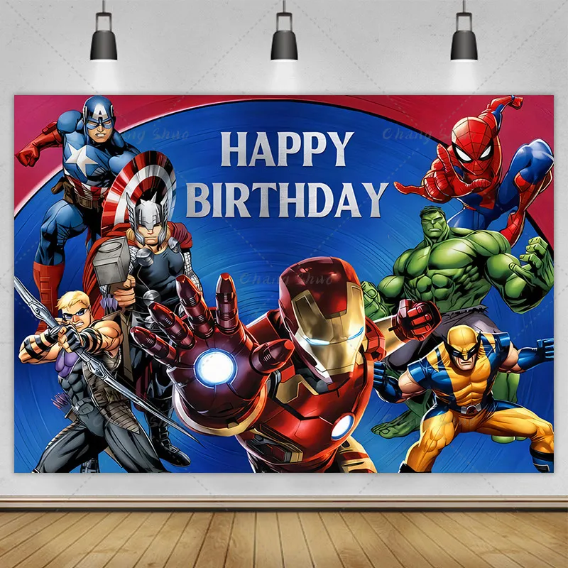 Cartoon Superhero Theme Photography Backdrop Happy Birthday Party Banner Photo Background Decoration Studio Booth Props