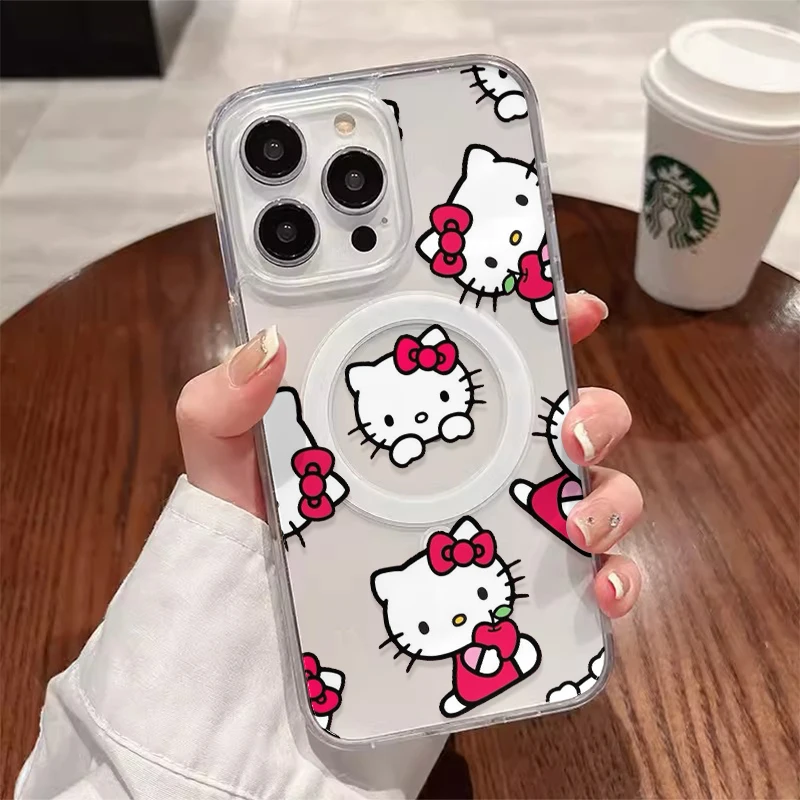 Cute Cartoon Hello Kitty Magsafe Magnetic Phone Case for iPhone 16 15 14 13 12 11 8 Plus Pro Max X XR XSMax Soft Clear Tpu Cover