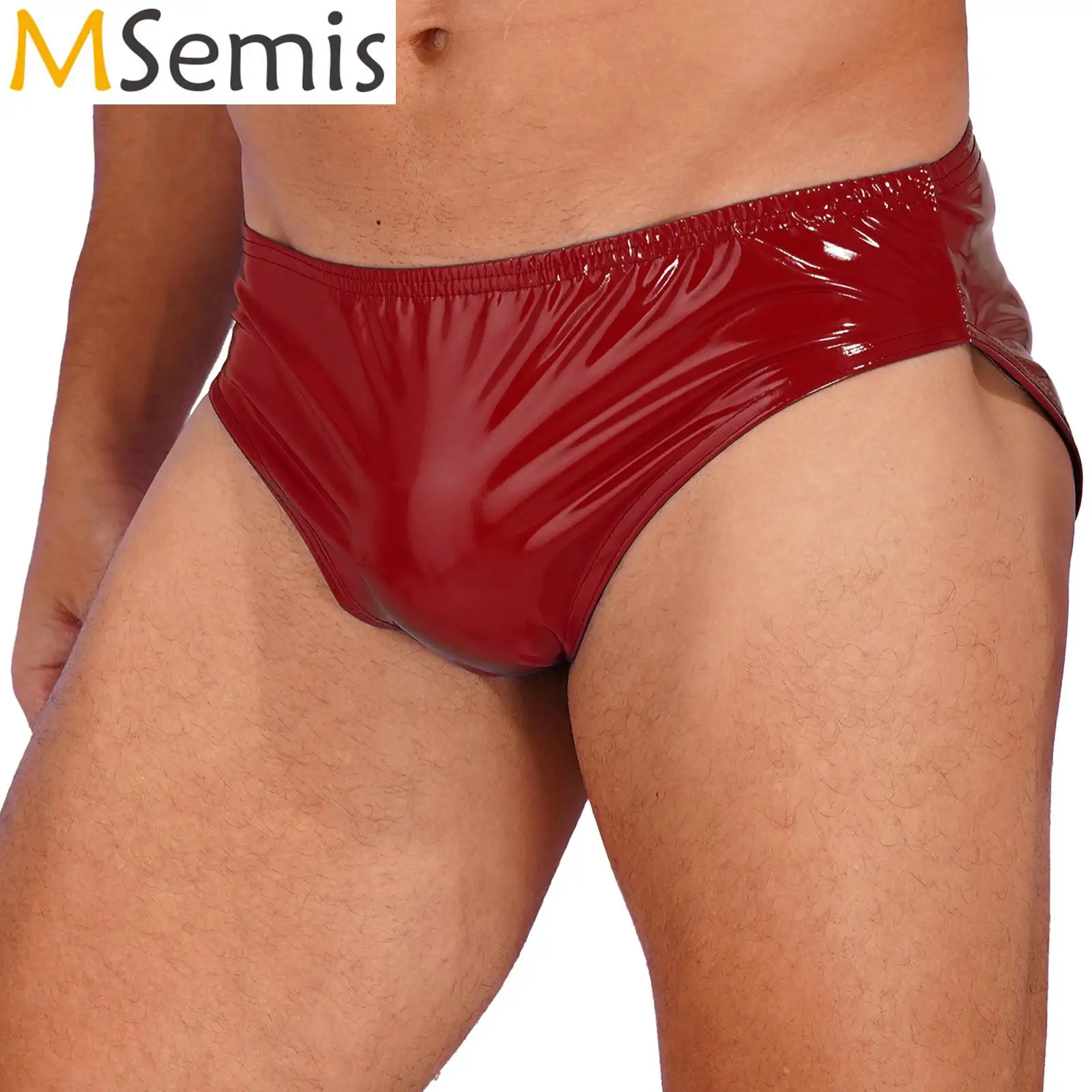 

Mens Wet Look Patent Leather Briefs Underwear Clubwear Pole Dancing Outfit Performance Costumes Elastic Waistband Underpants