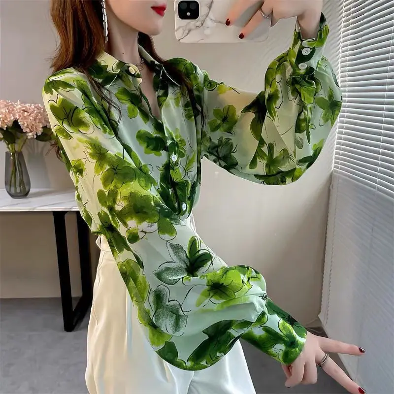 Streetwear Floral Printed Loose Blouse Spring Autumn Long Sleeve Prairie Chic Polo-Neck All-match Casual Single-breasted Shirt