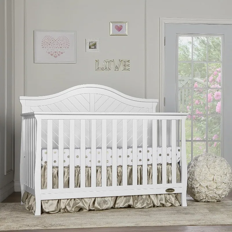 5-in-1 Convertible Crib in White, Greenguard Gold Certified 56x31x47 Inch (Pack of 1)