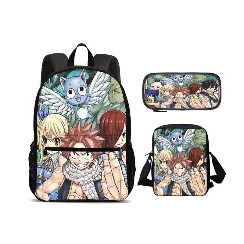 Fairy Tail Cartoon 3 Pcs Set Large+shoulder Bag+pencil Case Backpack Student  Boys and Girls Best Gift Stationery Sport Travel
