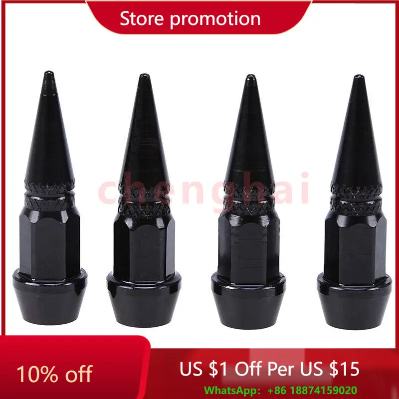 

4 шт. черные алюминиевые металлические шипы для колес/шток клапана шины, воздушные колпачки для автомобильных грузовиков, крышки