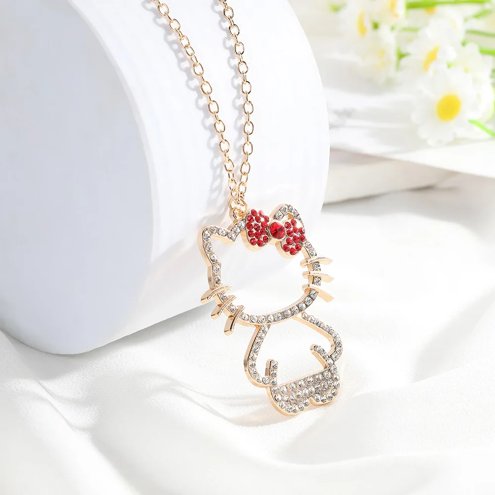 Sanrio Cartoon Hello Kitty Creative Key heart-shaped Necklace Y2k Light Luxury Diamond Hello Kitty Pendant Cute Girls Necklace