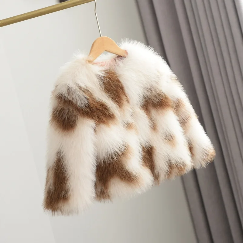 2024 Winter Woven Tie-dye Contrasting Imitation Fur Jacket Girls Short Round Neck Matching Foreign Style Jacket Fur Integration