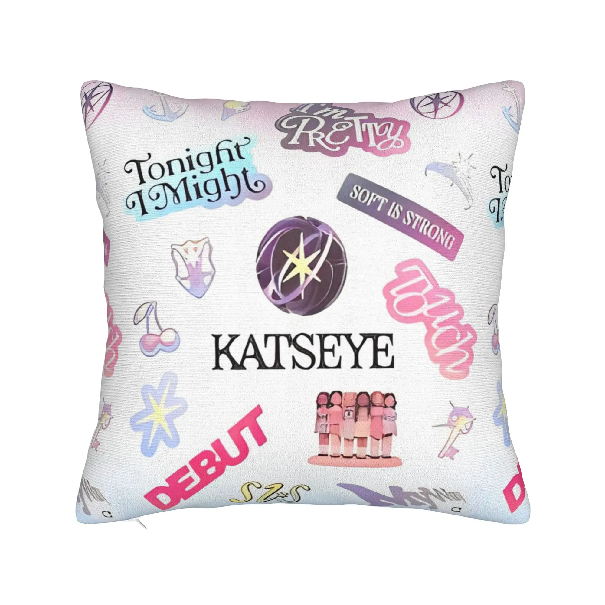 1pc KATSEYE Fan Pillow Cover, Polyester 2D Double-Sided Print, Collage & Retro Group Design, Y2K K-Pop Home Accent