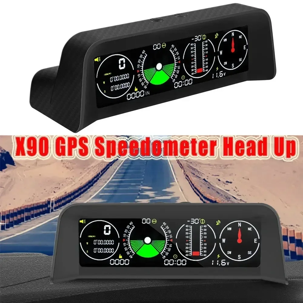 NEW X90 GPS Speedometer Head Up PMH KMH Slope Meter Inclinometer on-board Computer Car with Car Compass Clock Latitude Longitude