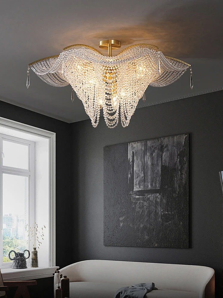 

Luxury Crystal Modern Copper Low Ceiling Design Chandeliers Led Lighting Ceiling Lamps For Room Home Decor Lustres For Bedroom