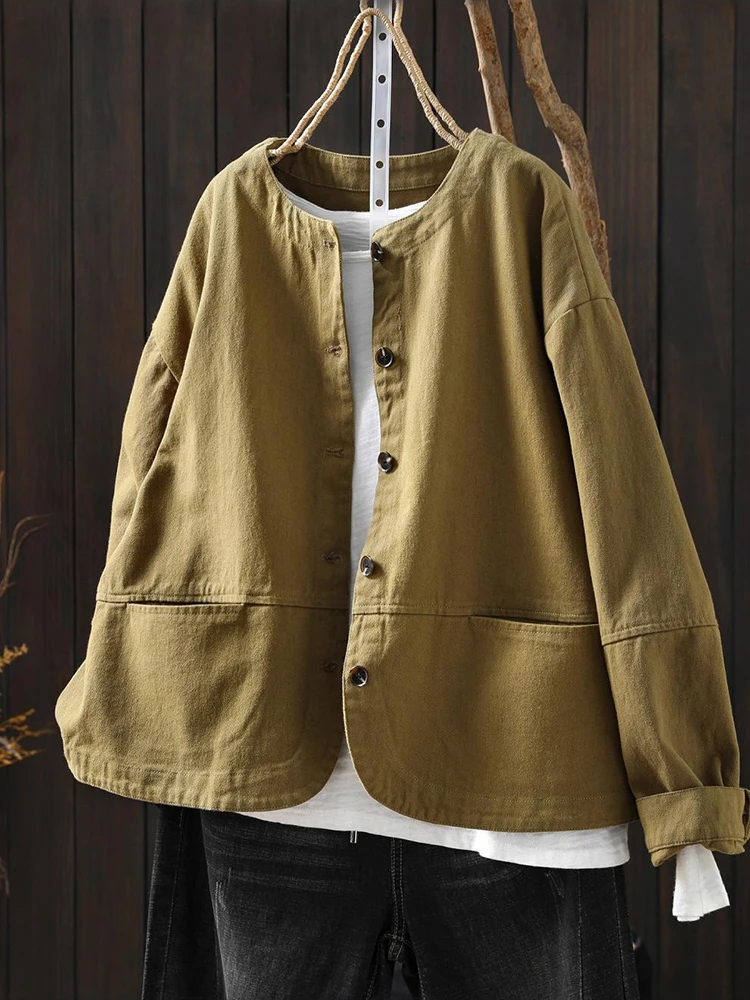 Abrigos informales de manga larga para mujer, chaquetas básicas de algodón con cuello redondo de estilo Simple, Color sólido, novedad de 2025, M2176