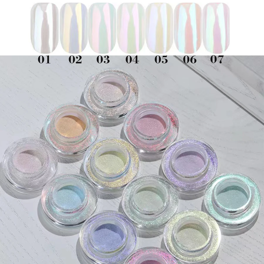 مسحوق أظافر فضي لامع من الشفق القطبي ، مسحوق أظافر ضوء القمر ، طلاء جل ، فرك اللؤلؤ ، إكسسوارات تزيين الأظافر ،
