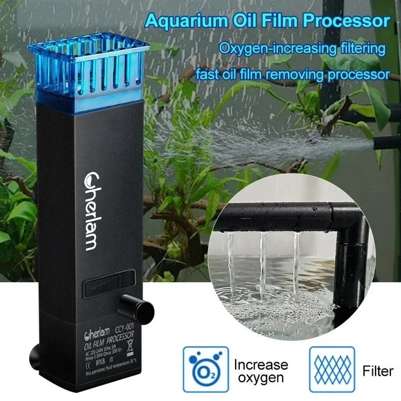 3W Aquarium Surface Oil Skimmer Filter Mini Mute Auto Oil Film Processor Remove Tool for Fish Tank Water Filtration 220-240V