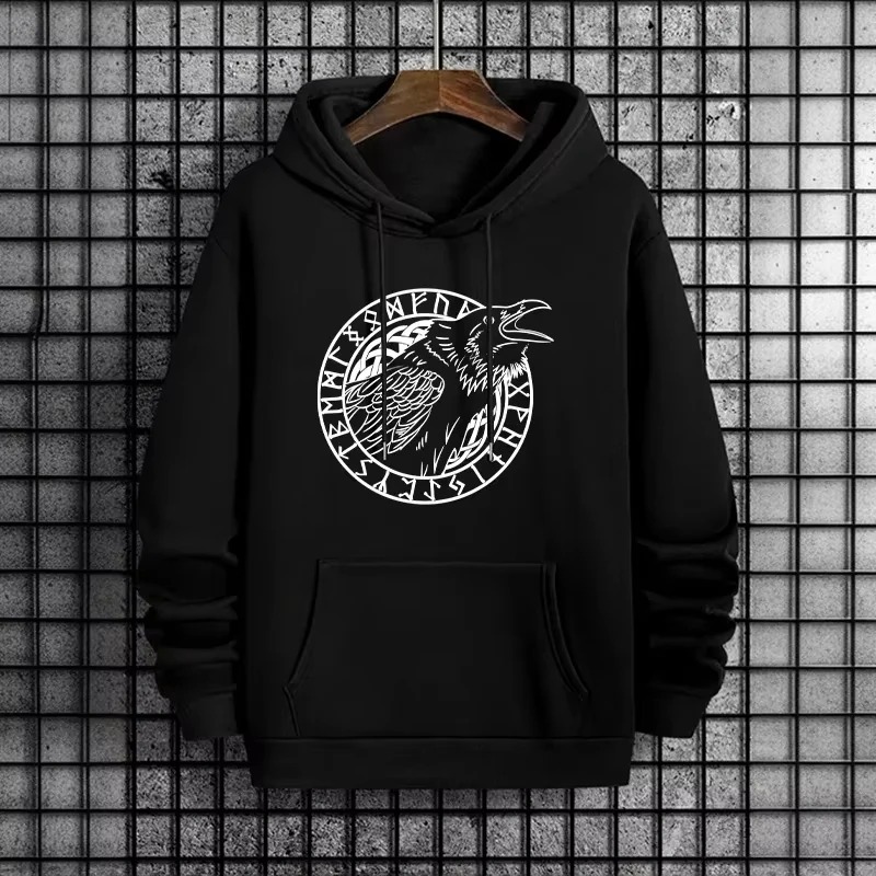 

2025 мужские толстовки с городским краем, уличная модная толстовка с капюшоном в стиле хип-хоп, мужская модная повседневная толстовка с принтом ворона викингов, пальто