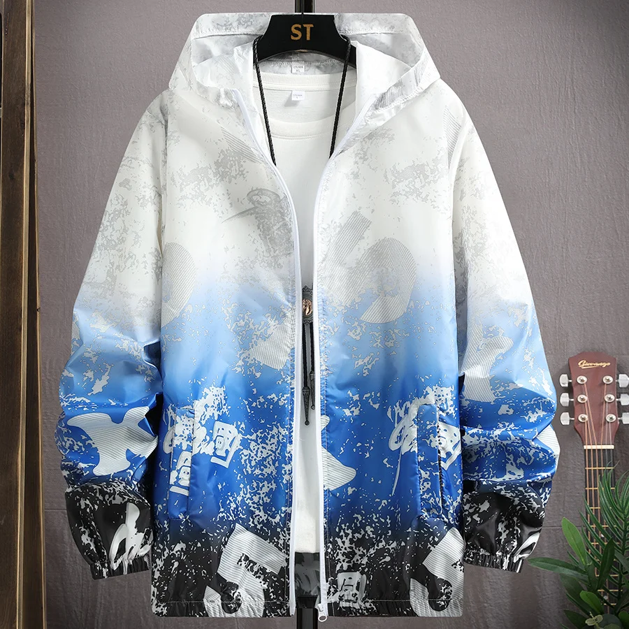 

2023 New Summer Male Quick Dry Windbreaker Men Hooded Jacket Waterproof Sun Protection Clothing Hunting Clothes Size 4XL