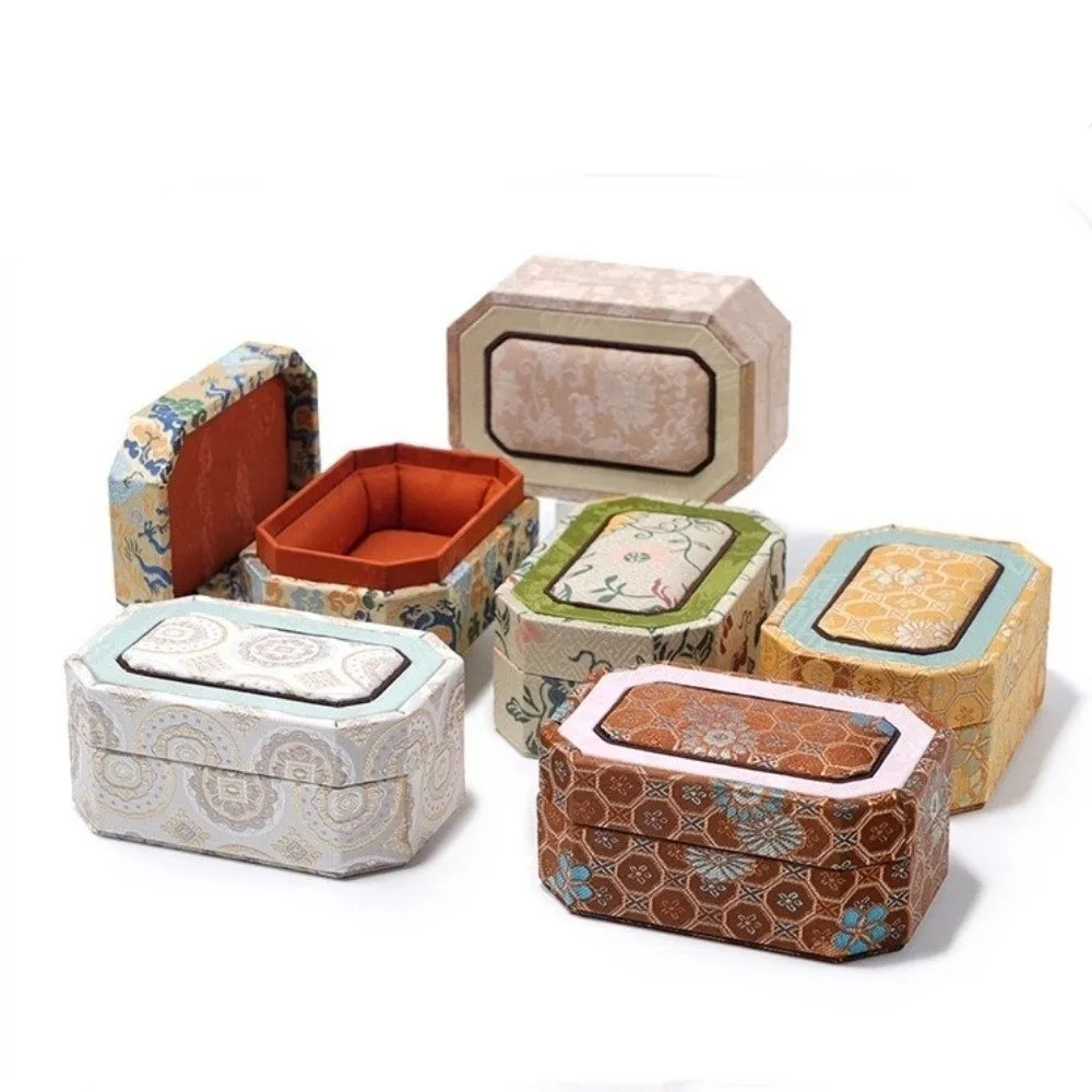 Fabric Brocade Jewelry Box Multiple Colors Hard Shell Double Lid Jewelry Box Wear-Resistant Chinese Style Bangle Storage Box
