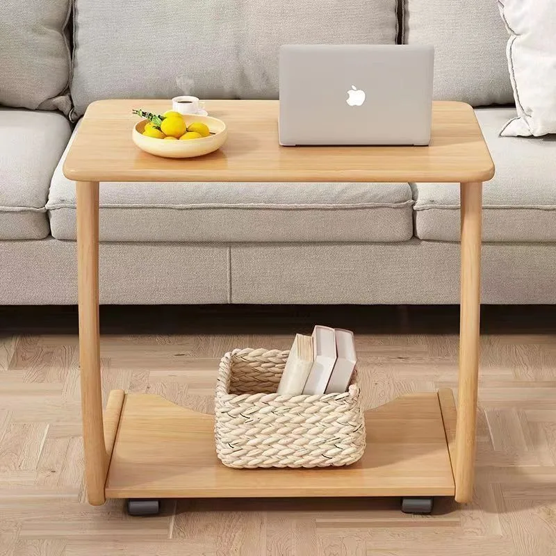 Solid wood sofa side cabinets removable table with wheels mini coffee table living room small apartment household square corner