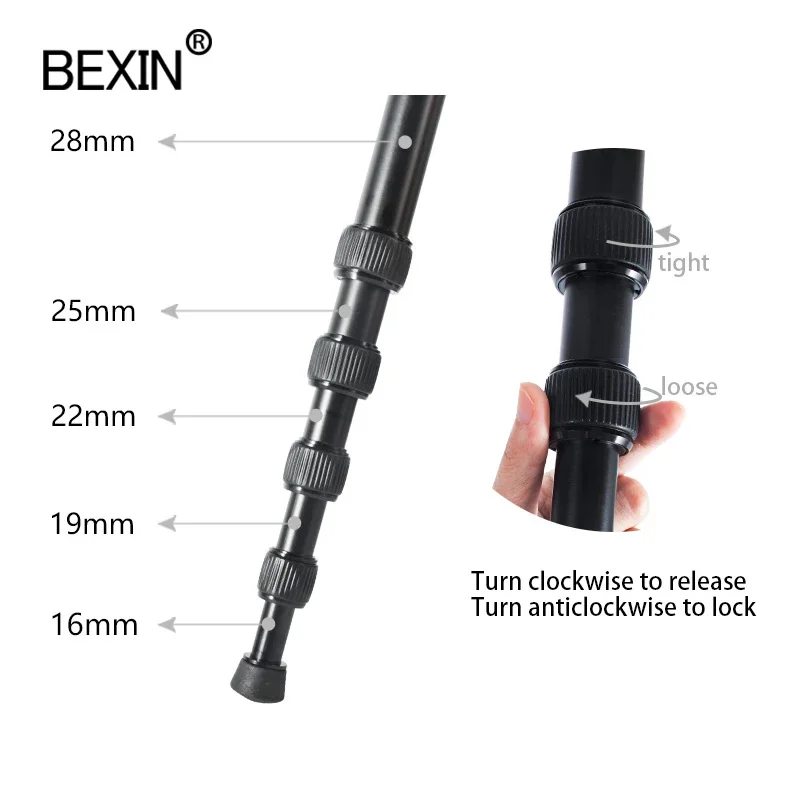 BEXIN P285A Professional Aluminum alloy Portable Travel Monopod Bracket Can Stand withTripod Ballhead for Digital DSLR Camera