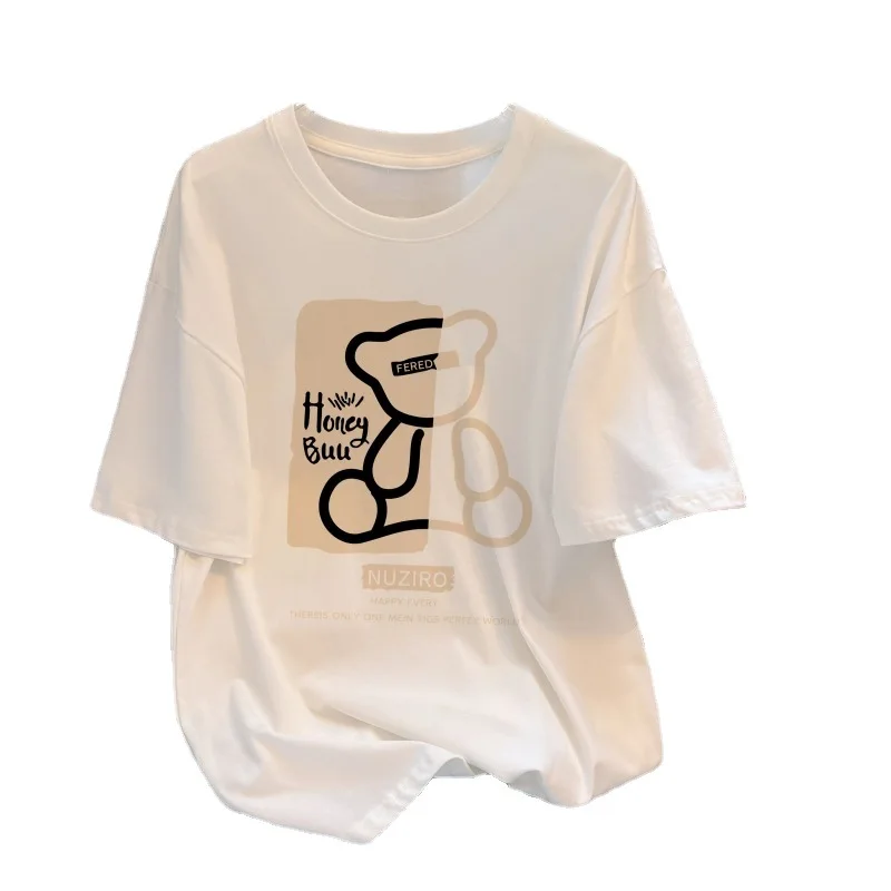 100% Cotton Round Neck Loose Fitting T-shirt For Women 2023 Cute Short Sleeved T-shirt For Women Large Short Sleeved T-shirt