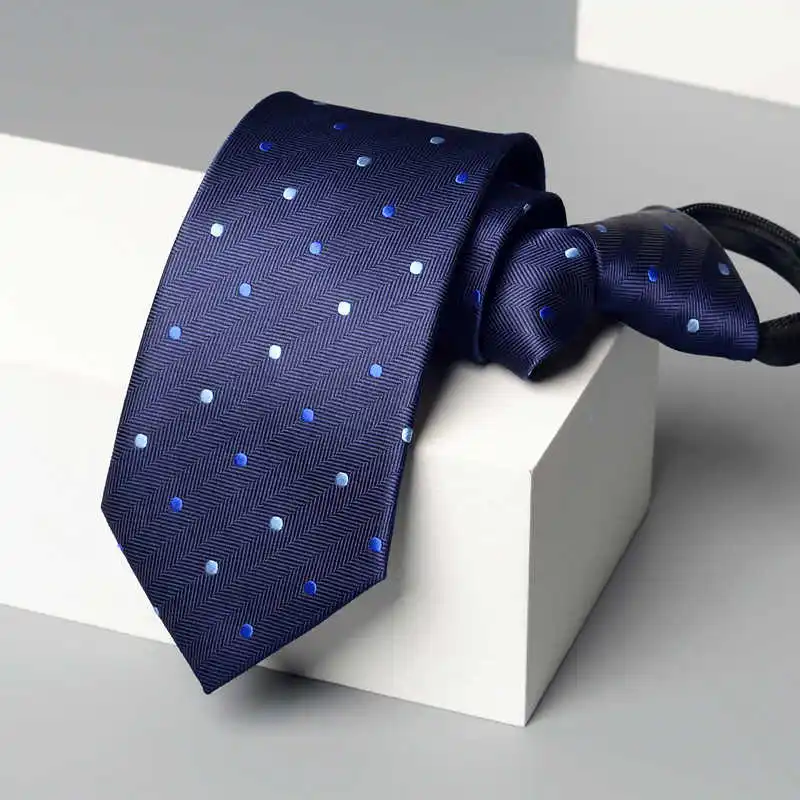 

High Quality Business Banquet Zipper Style Navy Dot Tie For Men‘s 7CM College Style Casual Shirt Accessories Zipper Necktie