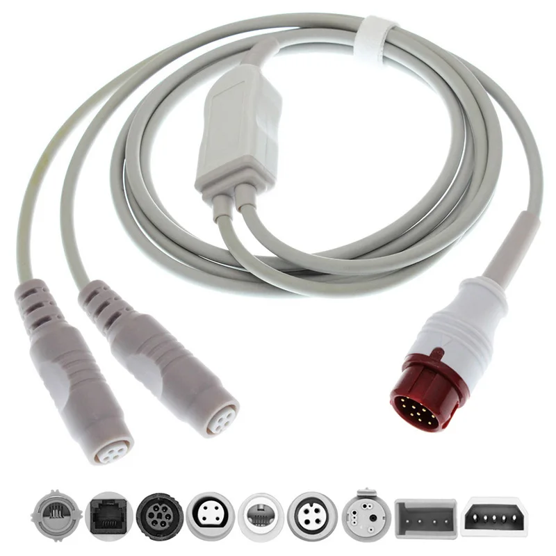 12pin For Phlips Monitor Invasive Blood Pressure Cable Double Pressure Transducers Adapter Connector.