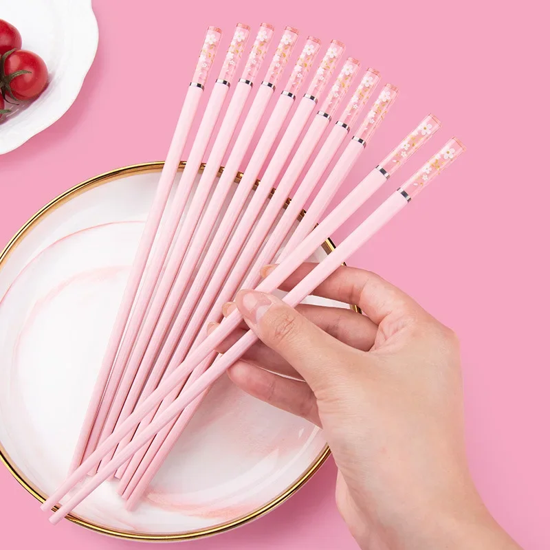 1 Pair of Household Kitchen Chopsticks Chinese Style Alloy Chopsticks Pink Cherry Blossom Chopsticks Hot Pot Kitchen Utensils