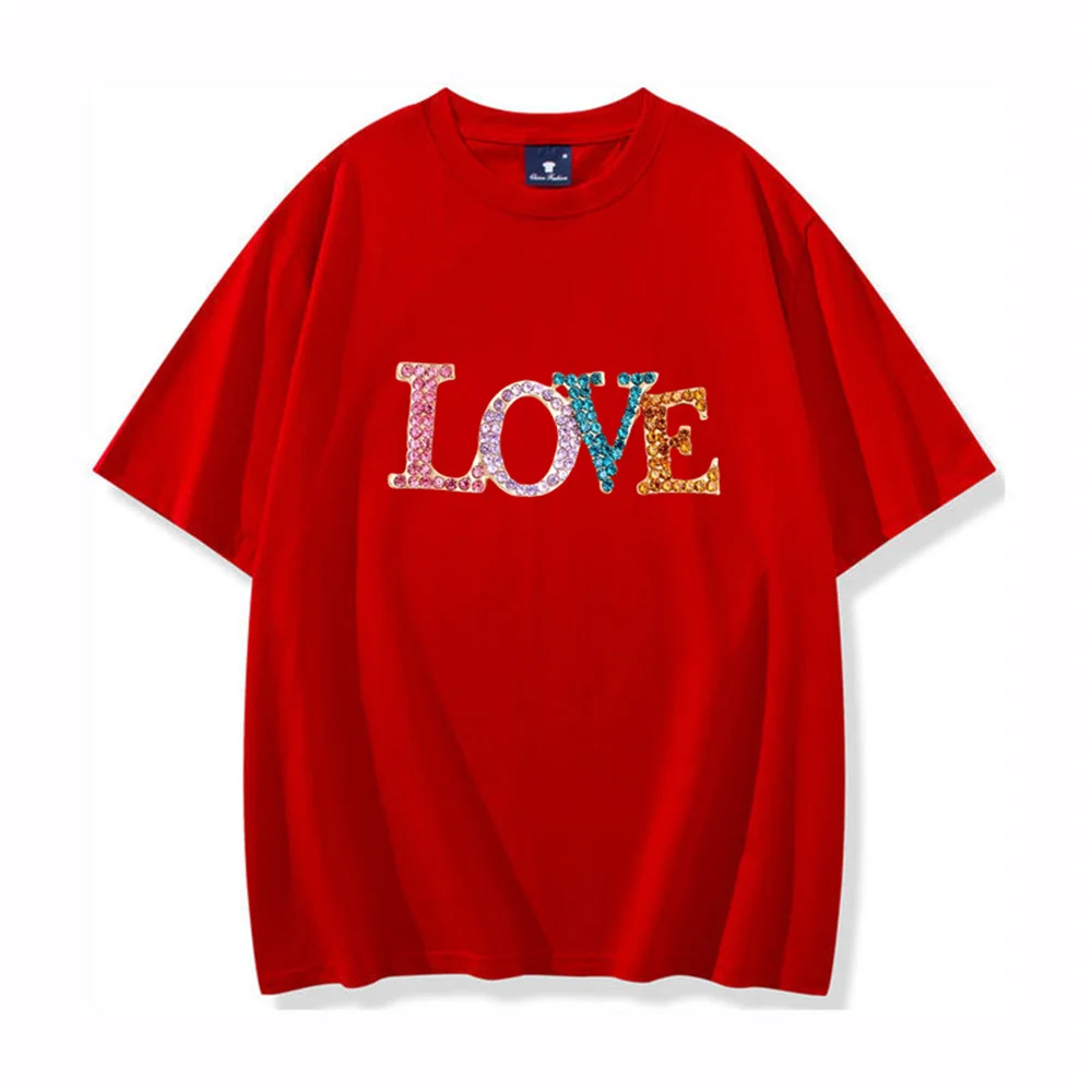 

Valentine's Day lovers dress creative love Round neck short sleeve high quality T-shirt wash cotton trend blank Tees tops Men