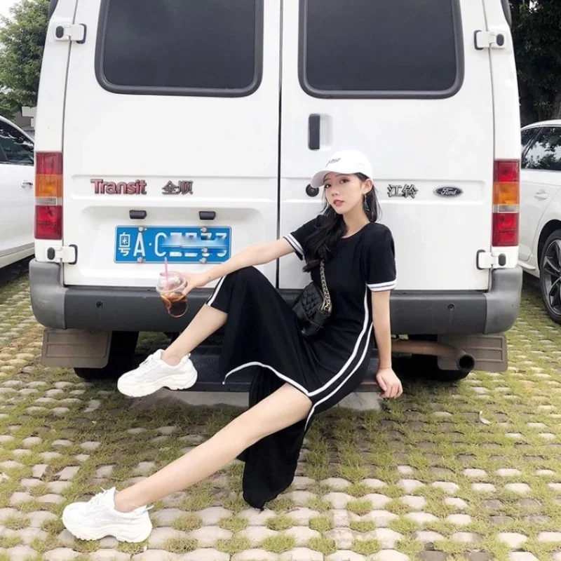 Robe de boîte de nuit pour femmes, vêtements sensuels et Sexy, t-shirts, chemise Midi noire, nouvelle collection Y2k, une pièce, Harajuku, luxe, 2025