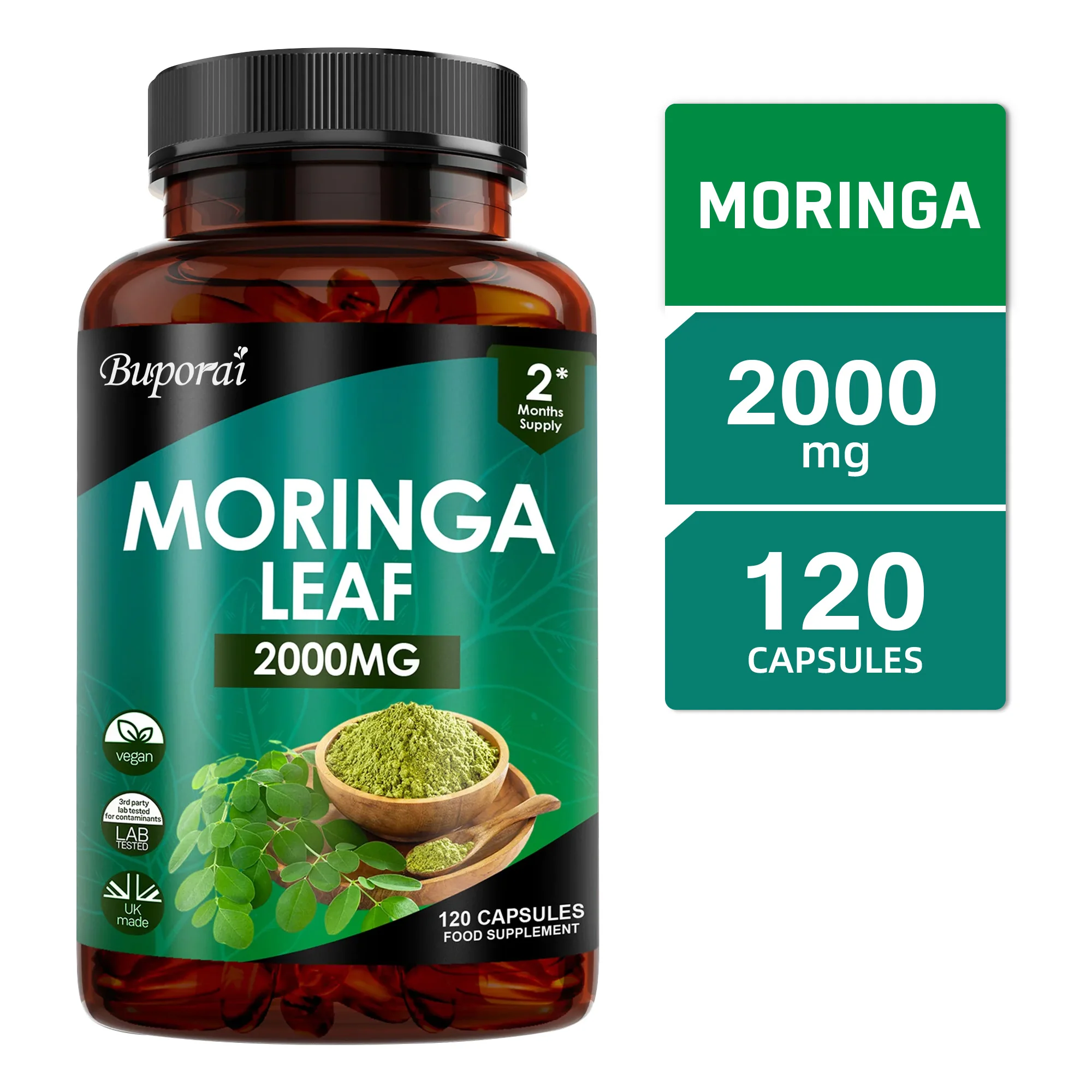 

Moringa Leaf Capsules - It Helps Promote Energy Metabolism and Detoxification, Antioxidant, and Strengthens The Immune System