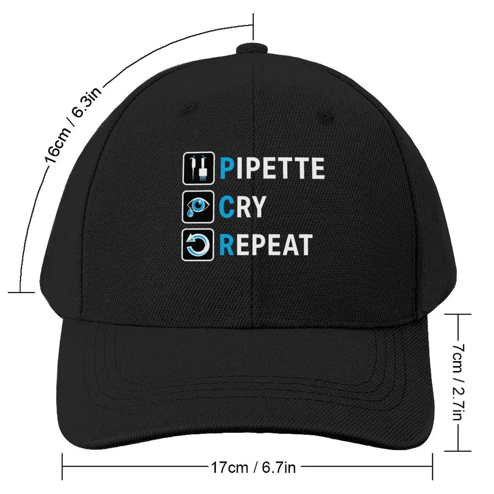 PCR Pipette Cry Repeat Funny Design for DNA Biotechnology Lab Scientists Baseball Cap hiking hat Hip Hop Women Men's