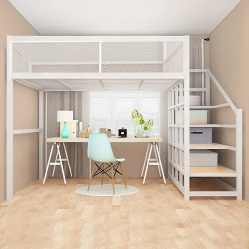 Elevated apartment space saving bed under table modern minimalist double single retest loft bed