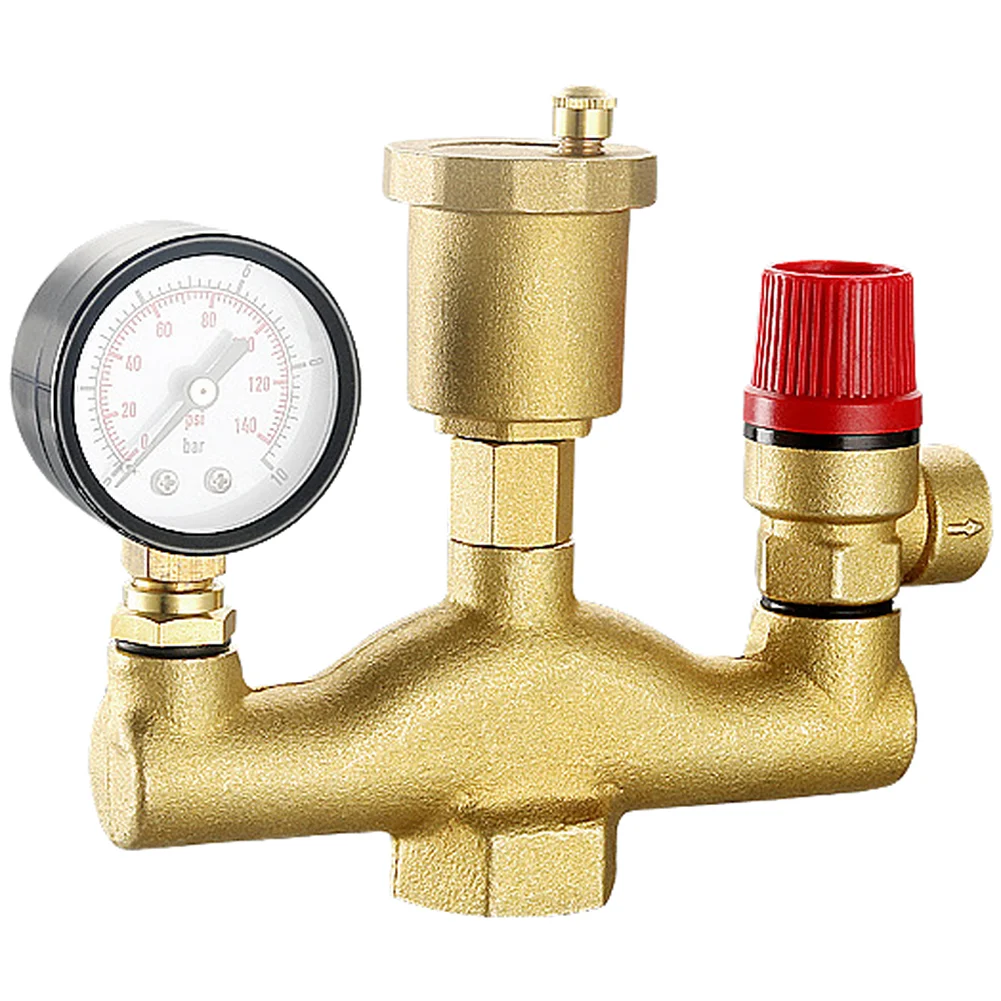 U-Shaped Inner Thread DN25 Brass Boiler Control Kit Safety Valve Pressure Gauge and Auto Vent for Heating Systems