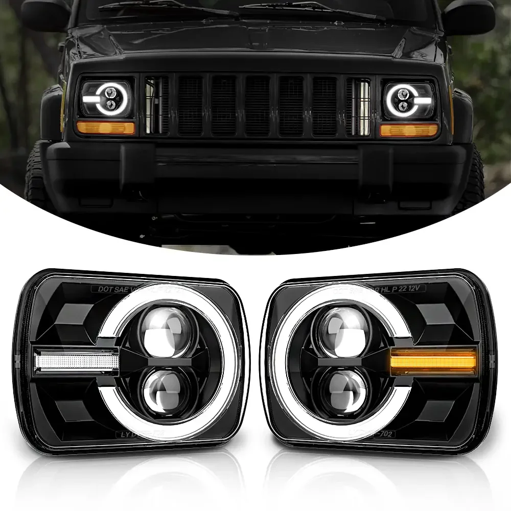 Led Headlight 5x7 Inch Drl Turn Signal Hi-Lo Beam Led Headlamp for Toyota Pickup Truck Jeep Wrangler YJ Cherokee XJ Nissan 240SX