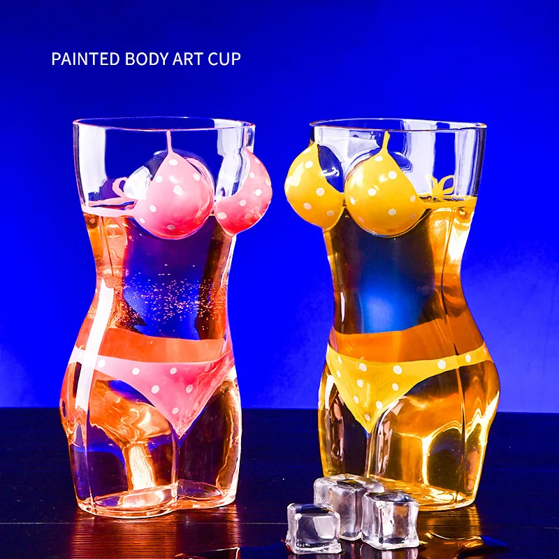 

European style creative hand-painted female body glass beer cup, water cup, funny bar KTV