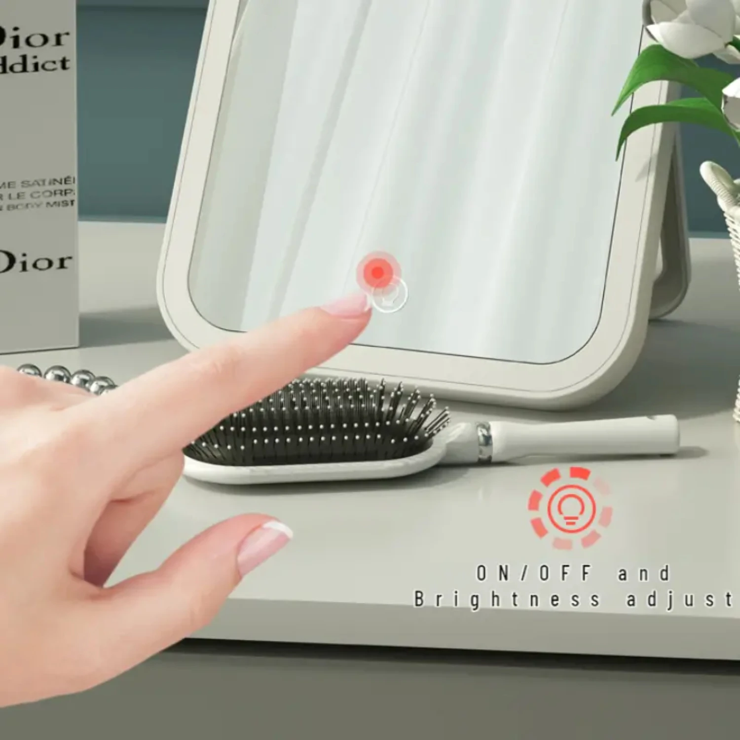 Specchio per trucco portatile compatto touch screen con vanità in piedi, specchio cosmetico ingranditore - Pieghevole e comodo per Trav