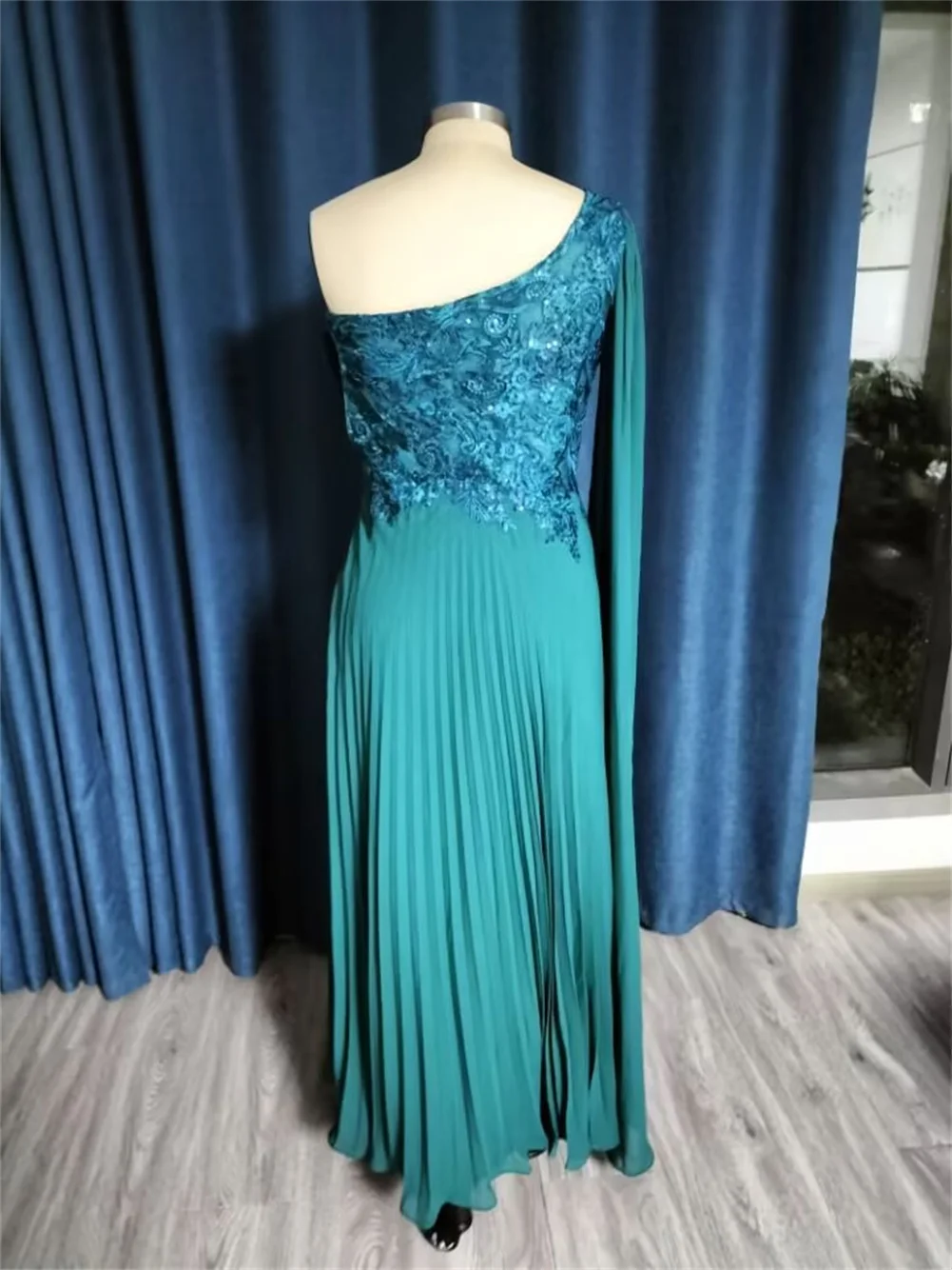 Vestidos de un hombro para madre de la novia, apliques de encaje, vestidos largos de fiesta, vestidos de baile de gasa, vestido Formal de línea A fruncido para mujer