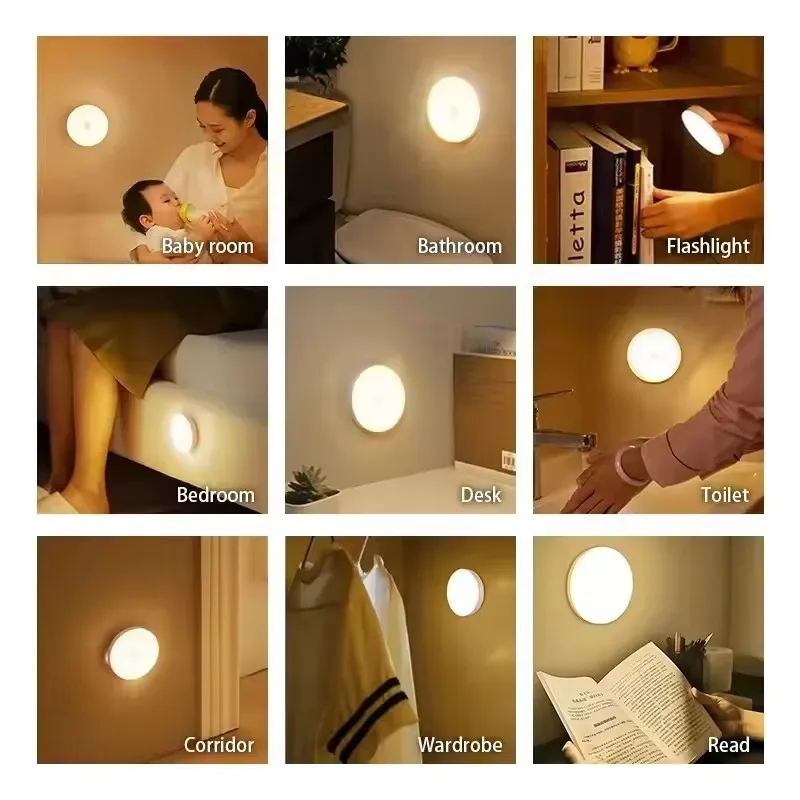 USB Rechargeable LED Night Light with Switch, Motion Sensor Magnetic Wireless Lamp, Warm White No Flicker for Closet Bed Cabinet view 5