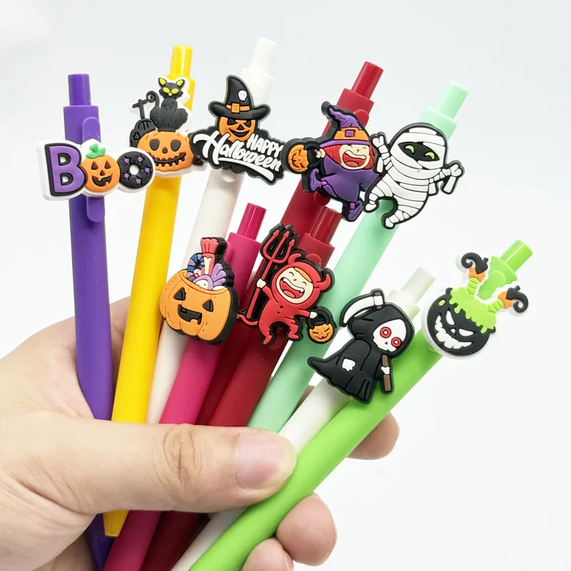 20/30pcs Creative, simple, and cute Halloween-themed retractable ballpoint pen with ghost and pumpkin designs Random Color Campu