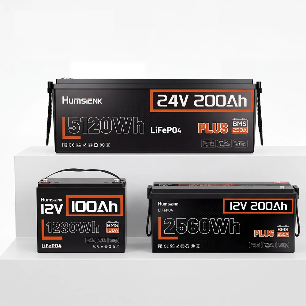 Humsienk 12V 100AH 200AH 24V 200Ah LiFePO4 Battery, Built-in BMS, 15000+ Deep Cycle, Low-Temp Protection, Rechargeable Lithium Battery for RV, Van, Golf Cart, Boat, Camper, Marine, Trolling Motor, Off-Grid, Solar Energy Storage, 5-Year Warranty