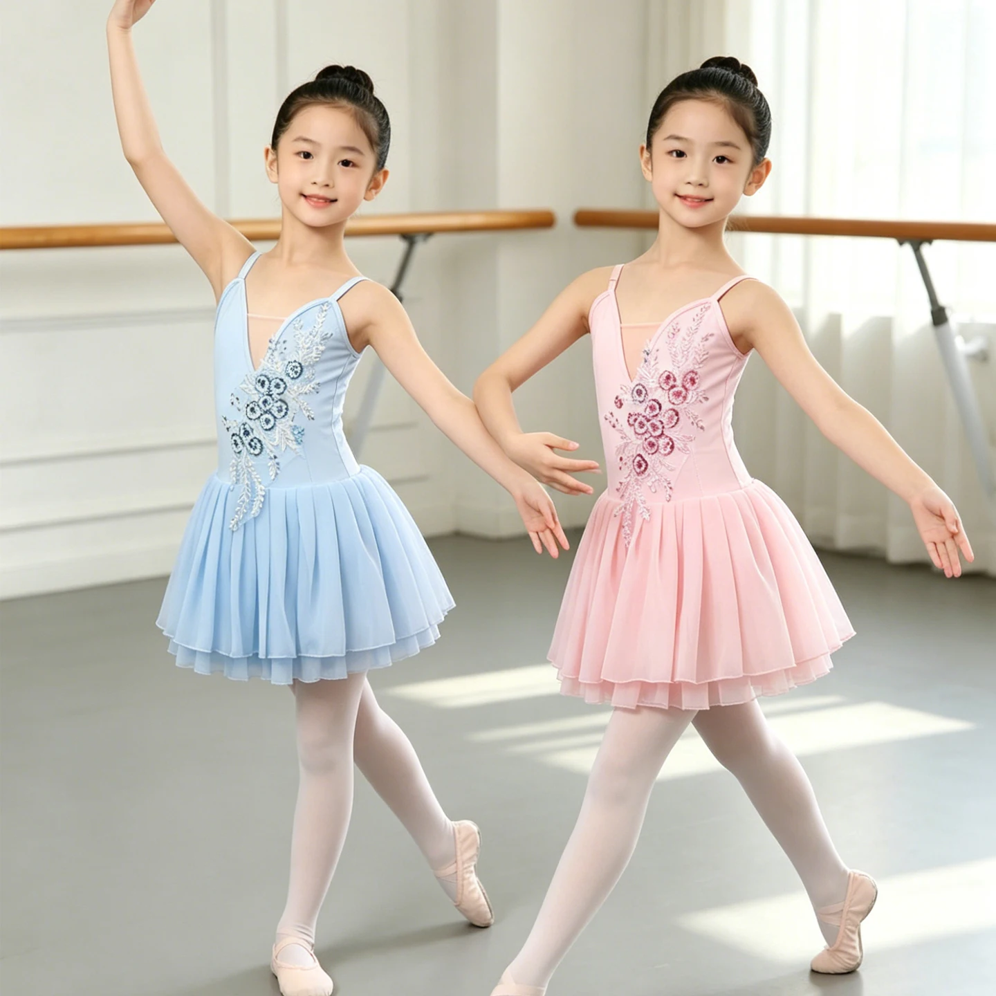 Kids Sky Blue Ballerina Dress Leotard Dance Clothes Girls Chiffon Ballet Dress Children Performance Contemporary Ballet Skirts