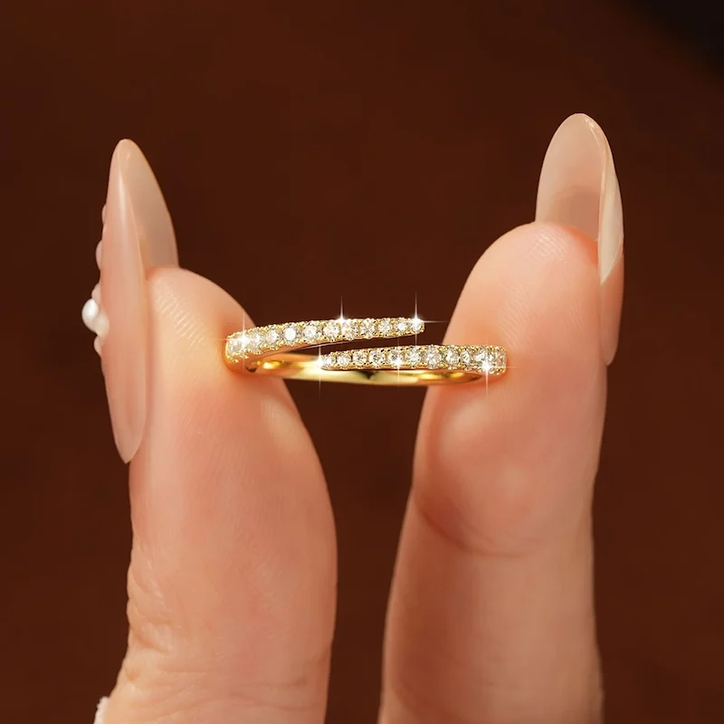 Rrjzz D-Farbiger Voll-Moissanit Halb-Eternity-Ring GRA Runder Labor-Imitationsdiamant Damen Verstellbarer Offener Ring Schmuck Geschenke – Detail 9