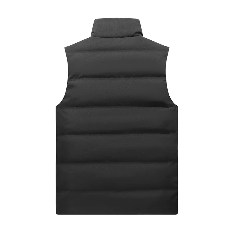 Pleated Down Vests Men Windproof Stand Collar Winter Cargo Vests Classic Large Pockets Solid Warm Waistcoats Male