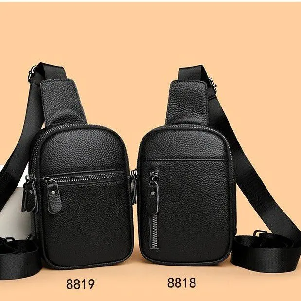 

Men's Commuter Chest Bag Top Layer Cowhide Phone Bag Simple Single oulder Slant Cross Small Bag Casual Sle