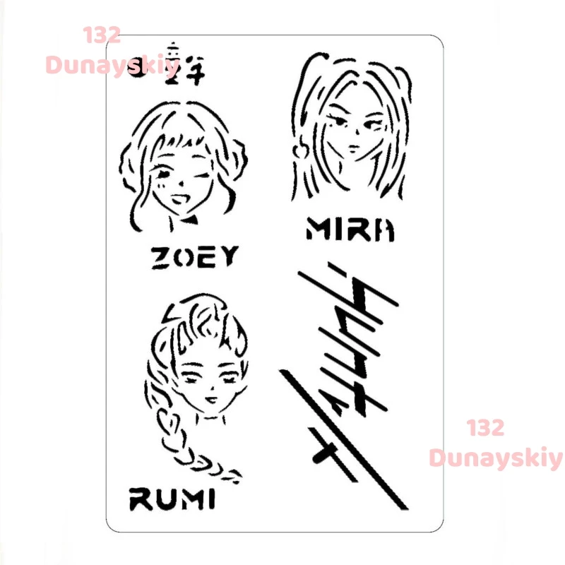 استنسل طلاء الوجه لشخصية الرسوم المتحركة Kpop Huntrix Rumi Mira Zoey مكياج كوسبلاي Kawaii لحفلات الهالوين وأعياد الميلاد #3