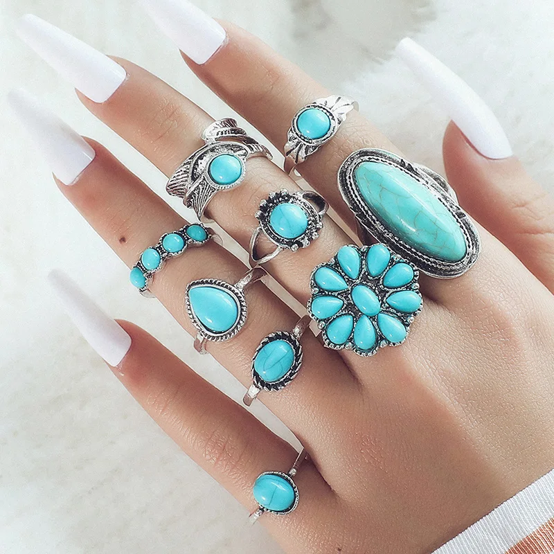 طقم خاتم مفتوح للنساء ، مجوهرات بسيطة ، نجمة ، قمر ، فراشة ، ثعبان ، فيروز ، خمر ، كريستال مجوف ، زركون ، لؤلؤ ، حفلة