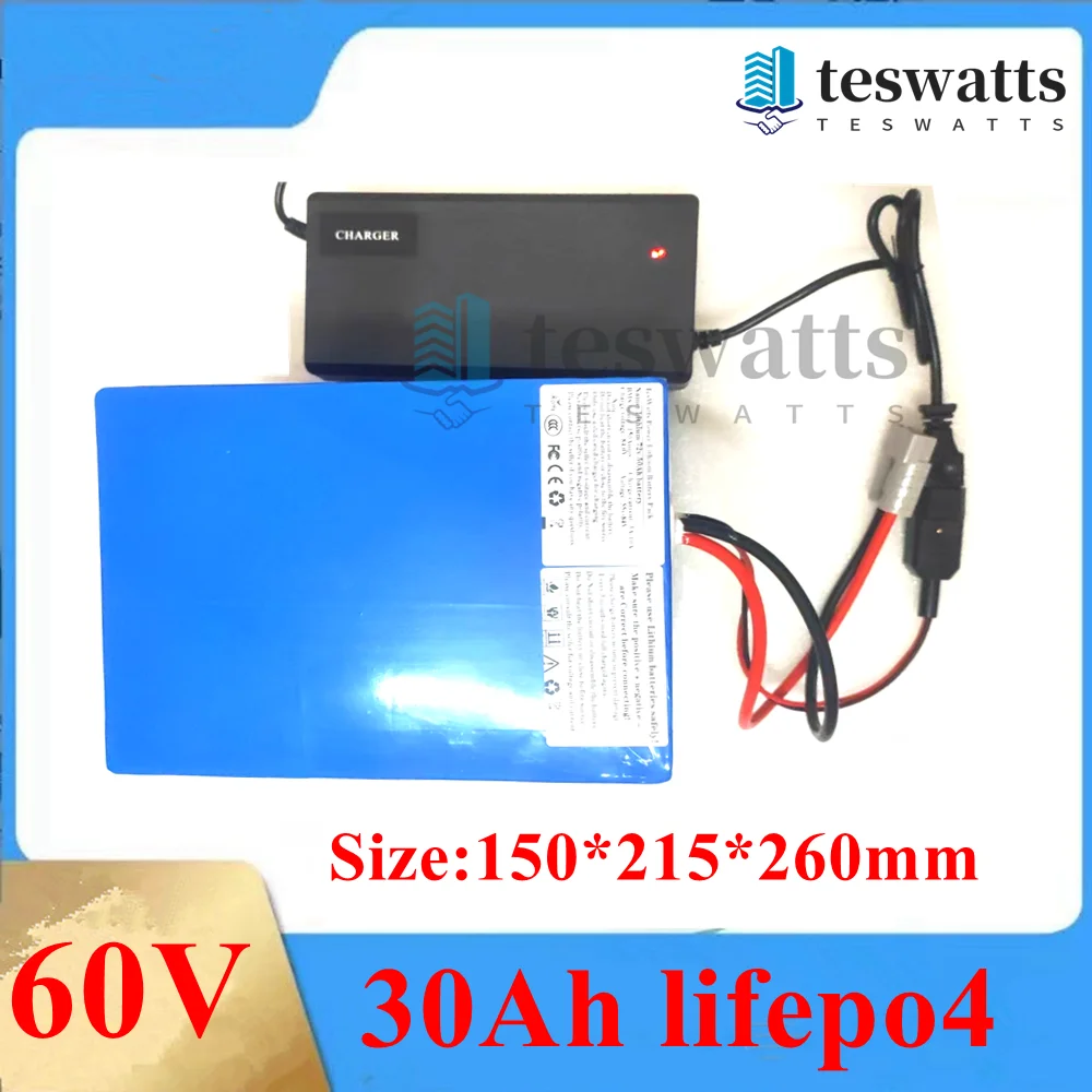 lithium 60v 30ah 25Ah lifepo4 battery with BMS Deep cycle for 2500w 1500w bike scooter Tricycle Go Cart vehicle +5A charger