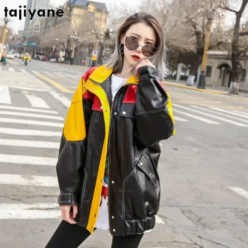 

Tajiyane 100% Real Sheepskin Jacket Women High Street Genuine Leather Jackets Loose Biker Coats New Outwear Chaqueta Cuero Mujer