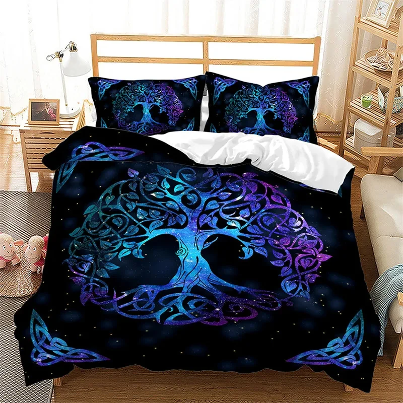 Tree of Life Duvet Cover King Botanical Branches Leaves Bedding Set Microfiber Psychedelic Mysterious Colorful Tree Quilt Cover