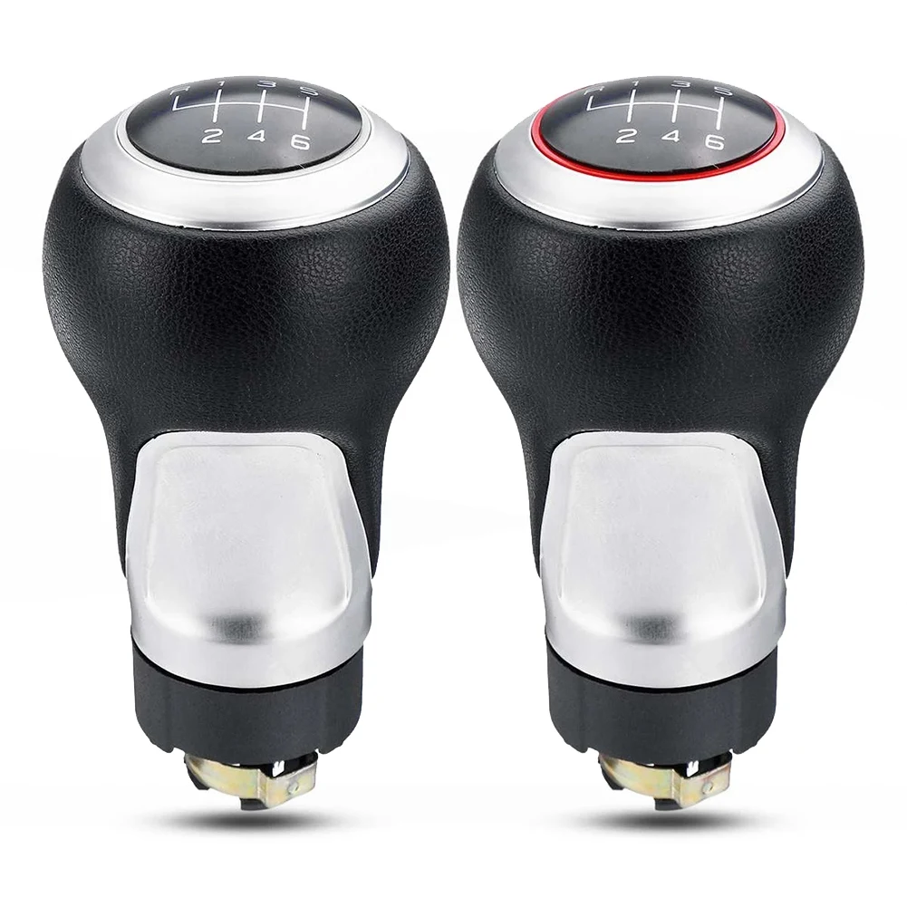 6 Speed PU Leather Car Gear Knob Shift For-Audi A3 A4 B6 B7 A6 S4 B8 A5 8T Q5 8R Skoda Seat - Silver & Red