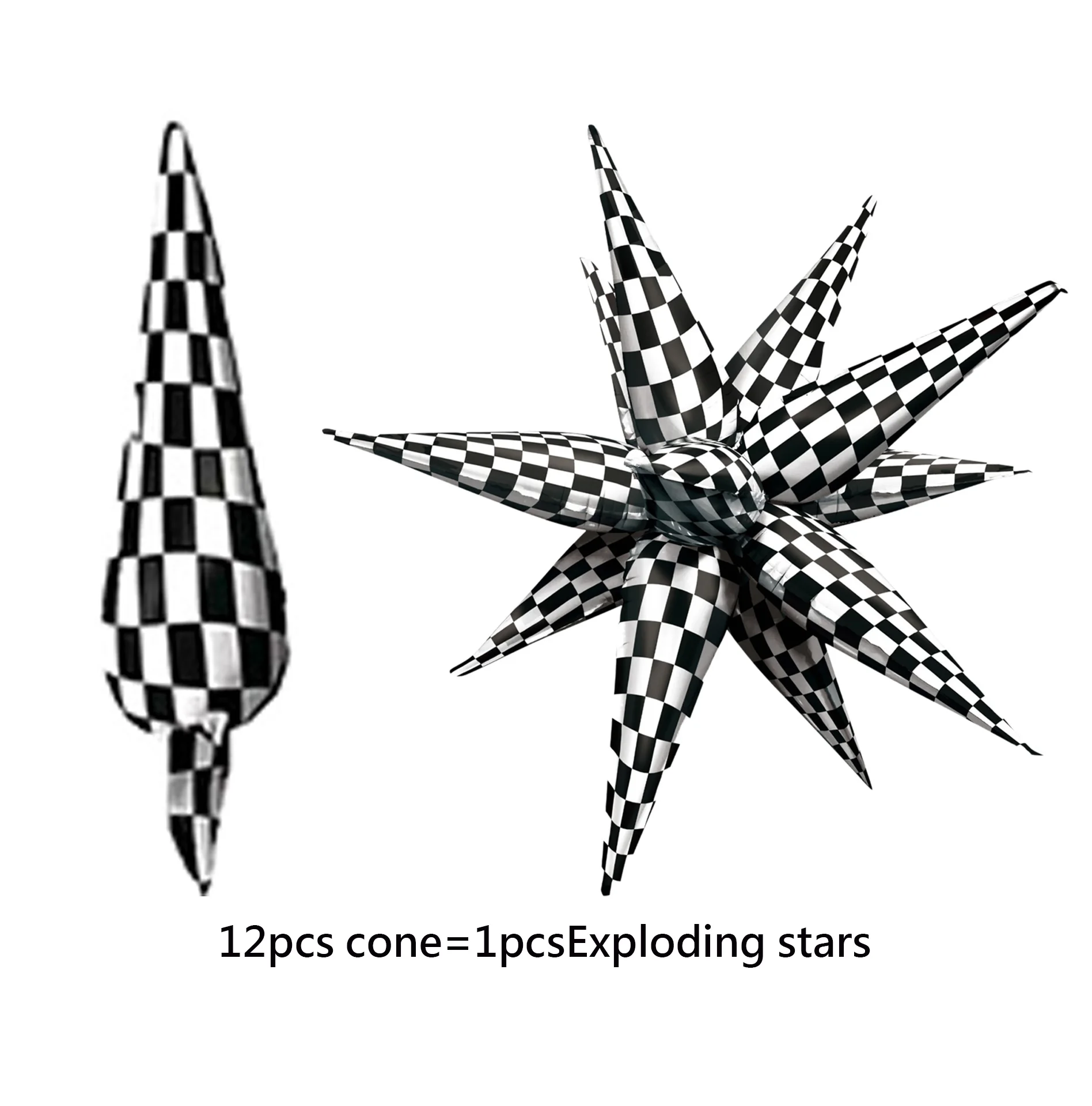 Star Foil Balloons 26 Inch Black and White Checkered Exploding uitable Baby Shower Racing Black Birthday Party Decoration