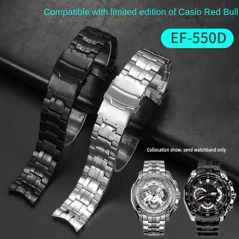 For Casio 5147 EF-550D Stainless Steel Watchband 22mm Silver Strap Deployment Buckle Bracelet Metal Belt Men\'s Watch Chain